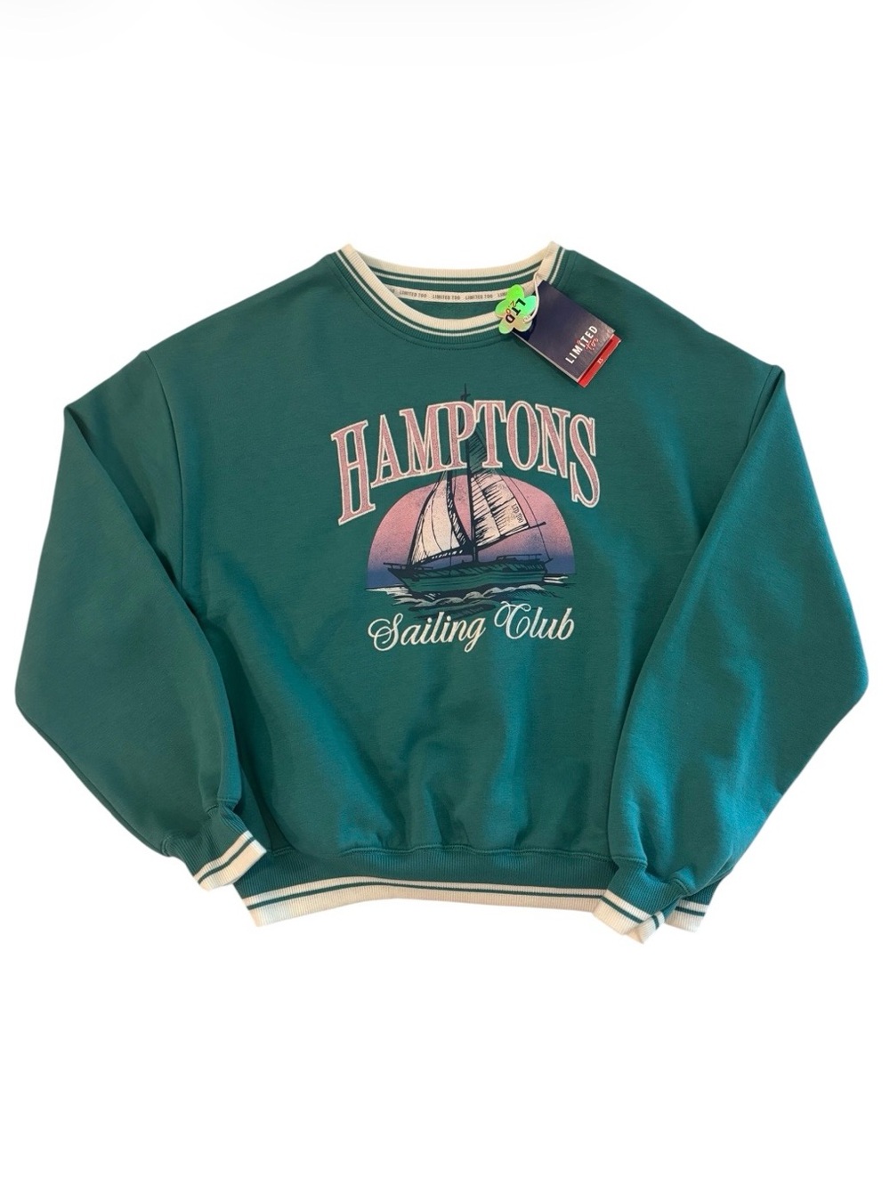 NWT Limited Too Teal Hamptons Sailboat Graphic Sweatshirt with Pink Accents XS